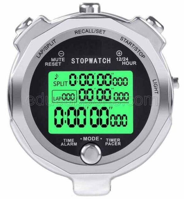 Digital Stopwatch Timer Metal 0.001-Second Timing 3-Row Large Screen LED Back Light with Multi-Laps Splits Memory