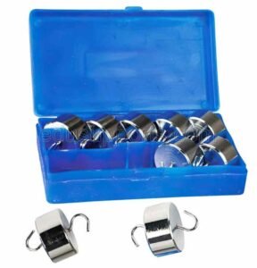 Hook Weight set 50g 10pcs Chrome Plated Iron with Double Hooks for studying Newton’s Laws of Motion, general mechanics, machines, and kinetic energy which requires weights.