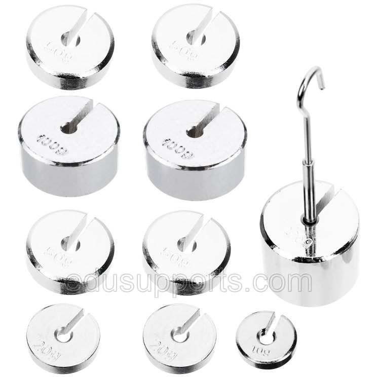 Slotted Weight Set Chrome Plated Iron, 11 pcs 660grams is used in general science and physics experiments to measure force, mass, and acceleration.