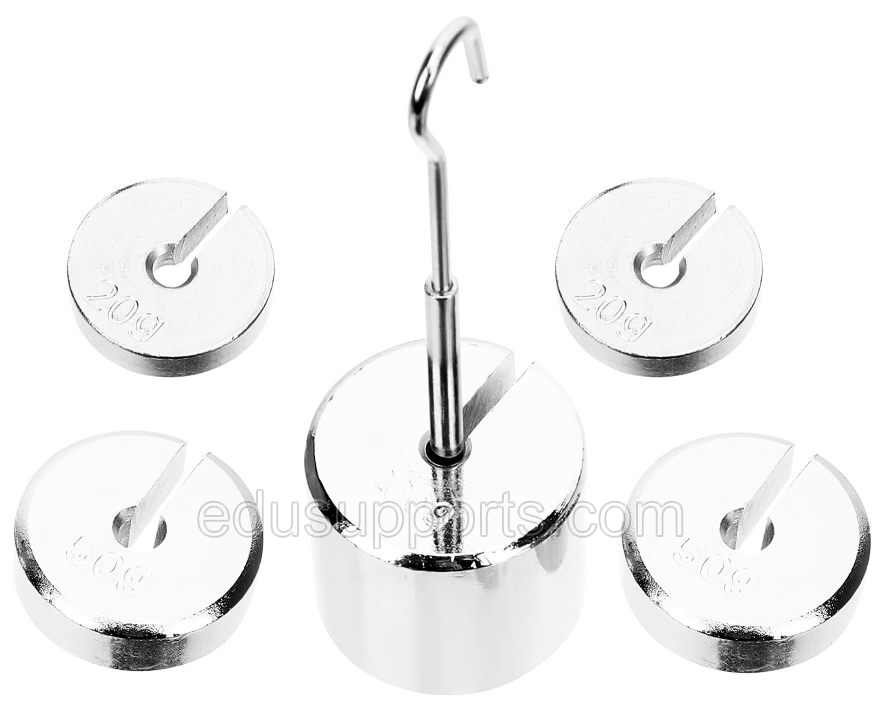 Slotted Weight Set Chrome Plated Iron 6 pcs 350grams is used in general science and physics experiments to measure force, mass, and acceleration.